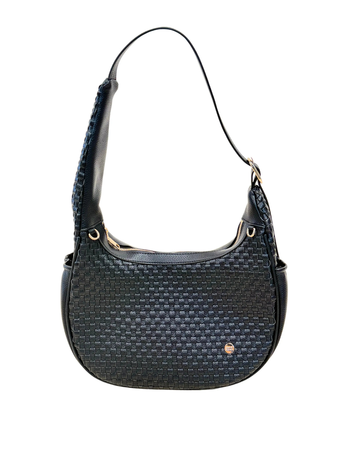 Gold Blush Woven Everyday Shoulder Bag – Vegan Leather Adjustable Strap Tote