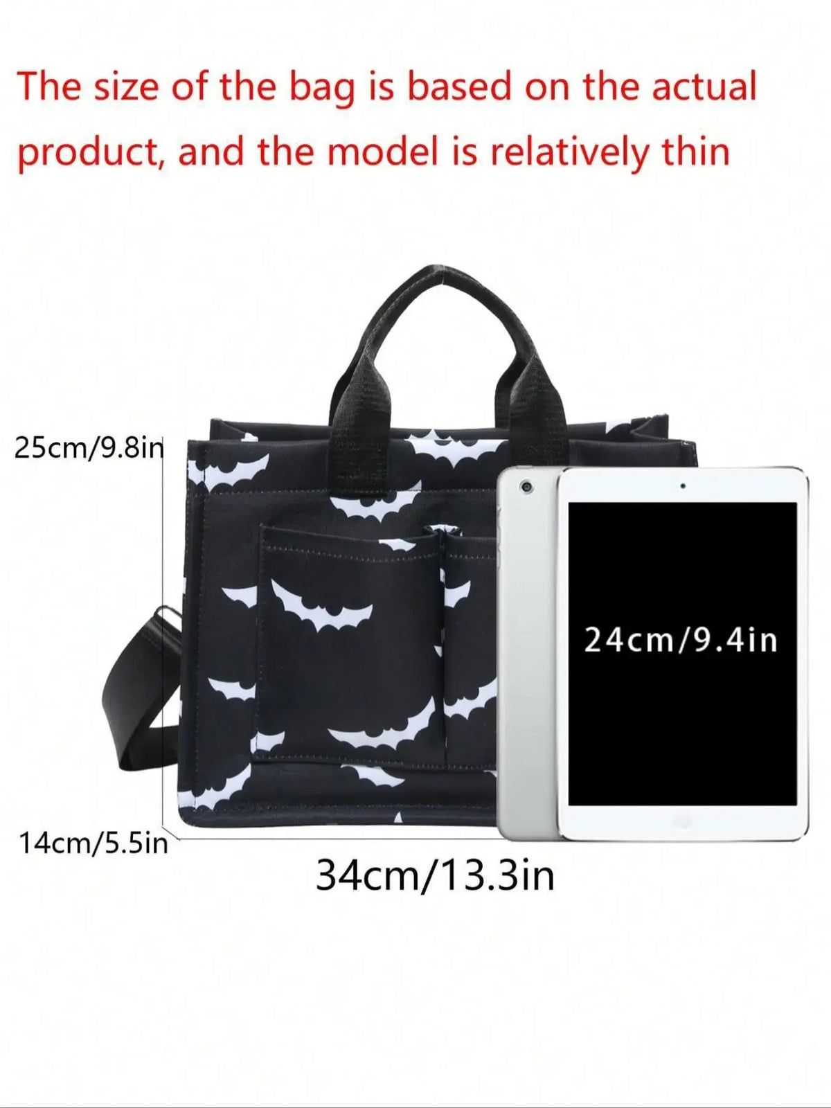 Women's Halloween Bat Pattern Canvas Crossbody Bag, Large Capacity Multi-Pocket Portable Shoulder Bag, Fashionable Crossbody Bag for Daily Use, Everyday Crossbody Shoulder Bags