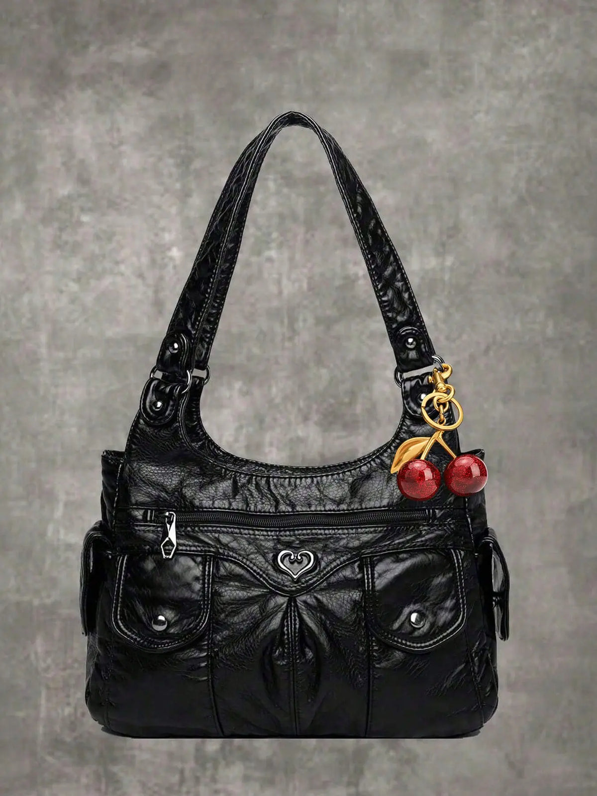 Women's Fashionable Heart-Decorated Plain Tote Bag, Casual Large-Capacity Shoulder Shopping Bag, Versatile Handbag Purse for Daily Use, Aesthetic Shoulder Handbag